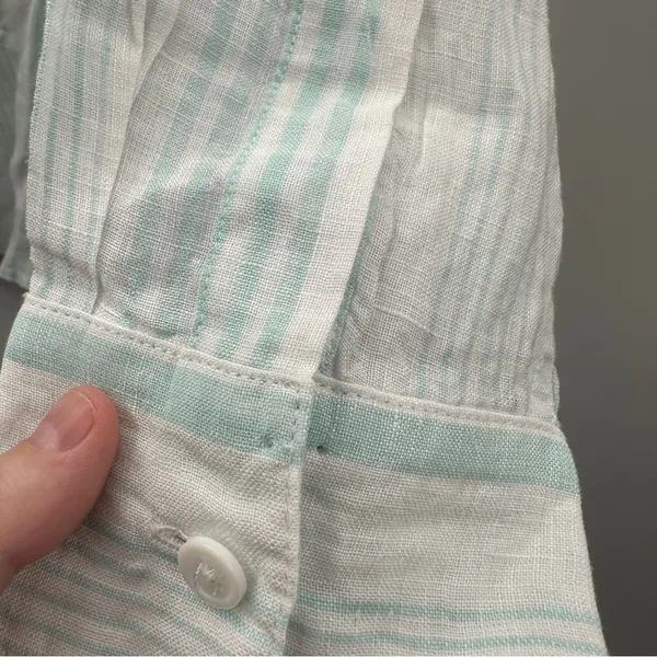 Garnet Hill Linen Light Blue & White Striped Long Sleeve Button Down Top‎ 8 NEW - Image 7