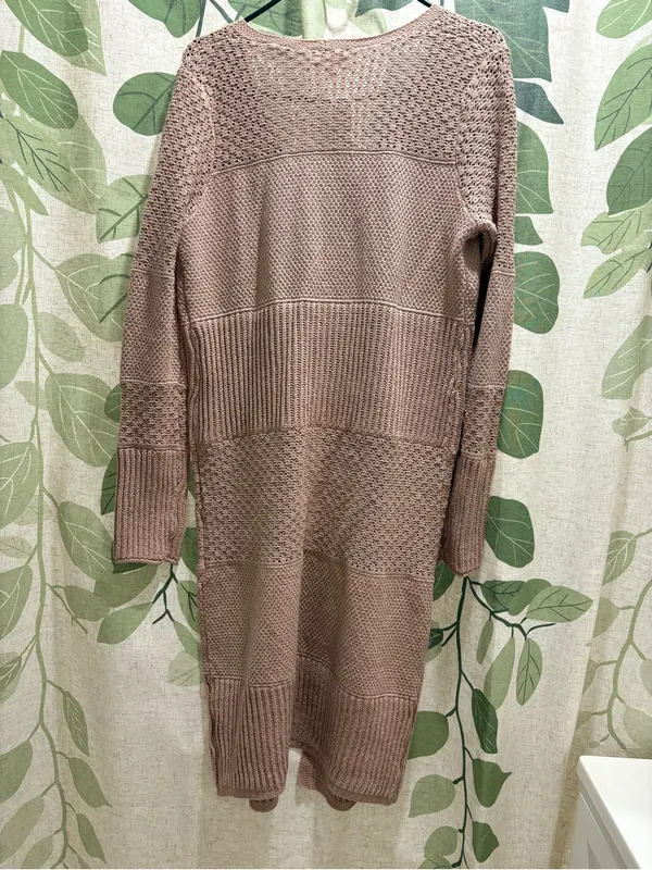Hem & Thread Long Open Knit Cardigan - Taupe - Image 4