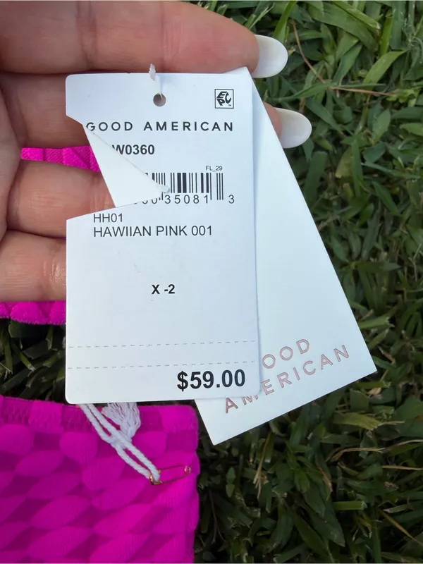 Good American Wave Check Textured Bikini Set Hawaiian Pink NWT Medium $108 - Image 4