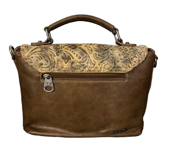 Montana West Studded Tooled Faux Leather Top Handle & Shoulder Strap Cowgirl Bag - Image 3