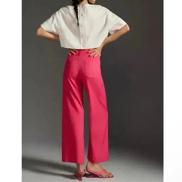 Anthropologie Maeve The Colette Ankle Cropped Linen Wide Leg Pants Pink 26 - Image 3