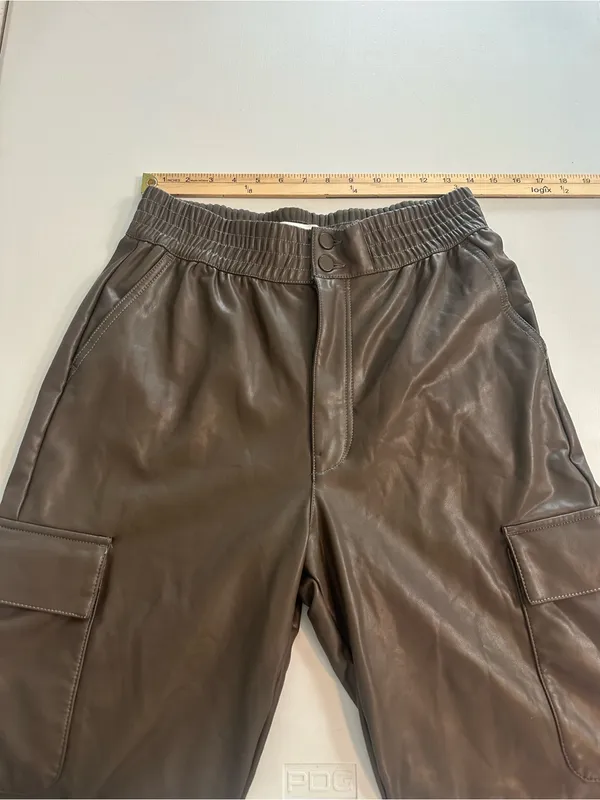 Abercrombie & Fitch Faux Brown Leather Cargo High Rise Jogger Pants Size L NWT - Image 5