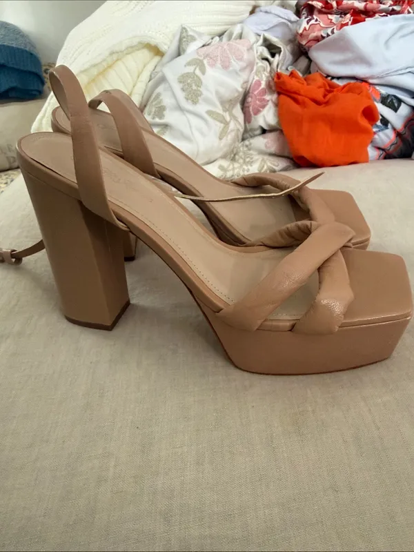 Saks Fifth Avenue Nude Strappy Square-Toe Block Heels - Image 2