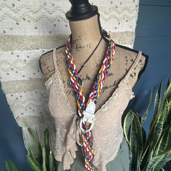 American Vintage Vintage Colourful‎ boho indie braided leather belt - Image 3