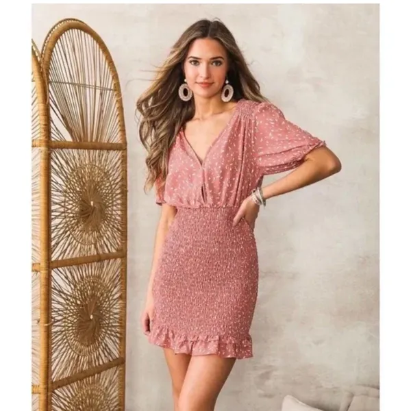Abercrombie & Fitch‎ NEW Smocked Waist Mini Dress in Coral Pattern Size XL - Image 2