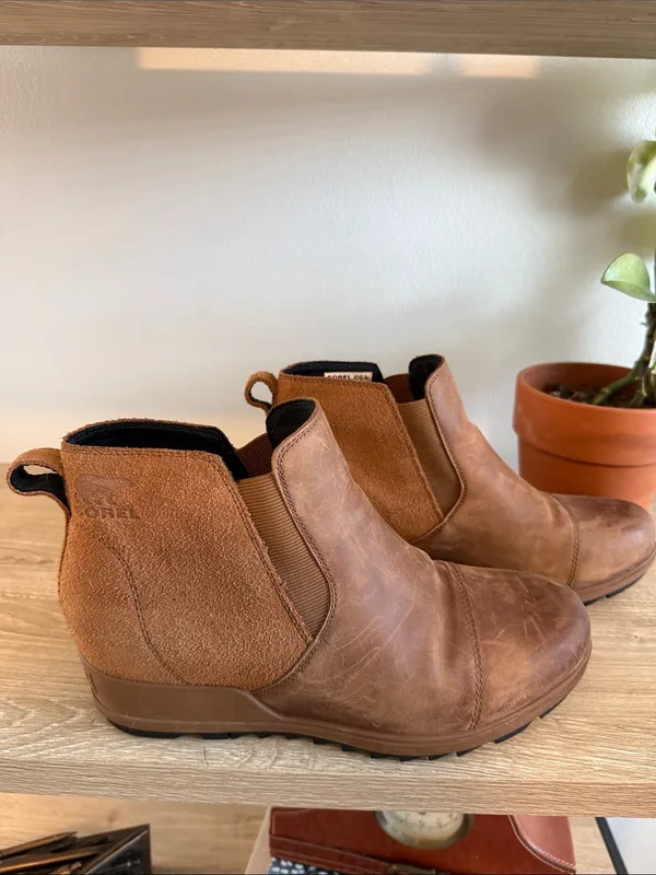 Sorel Evie II Chelsea Wedge Brown Leather Slip On Bootie, 10.5 - Image 4
