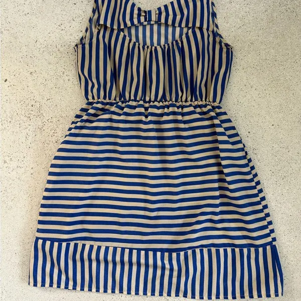 Blue and Tan Striped Dress - Image 2