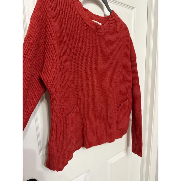 Madewell Womens Ribbed Pocket‎ Crewneck Sweater Rust Red J8782 Medium - Image 3