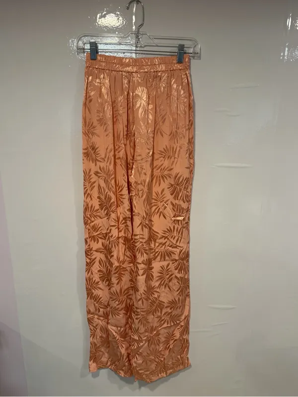 Baevely Peach Satin Like Wide-Leg Pants‎ with Leaf Jacquard - Image 3
