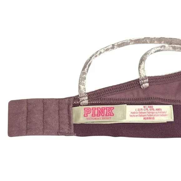 PINK Victoria's Secret Crushed Velvet Strappy Triangle Bralette Mauve Purple‎ M - Image 4