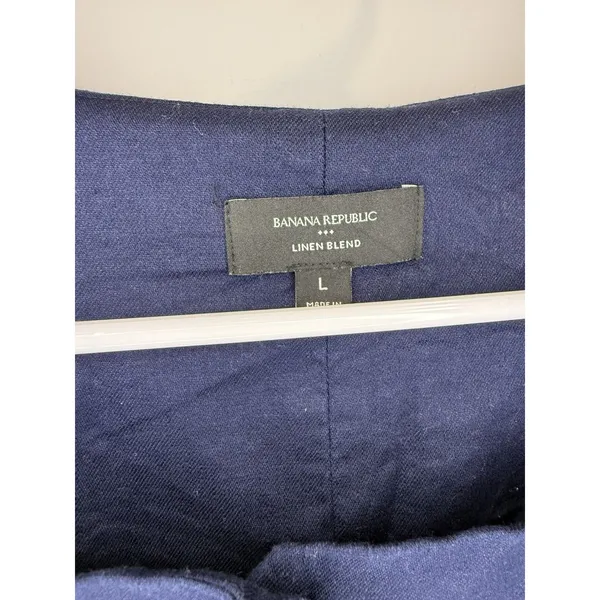 Women’s Banana Republic Linen Blend Button Dress Square Neck Large Navy Blue - Image 3