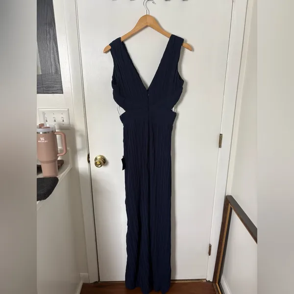Lulus Compelling Poise Navy Blue Plisse Cutout Sleeveless Maxi Dress Size Medium - Image 5