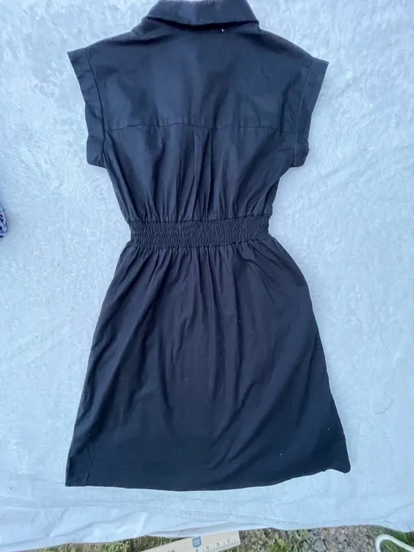 Black Button-Front Shirtdress with Smocked Waist‎ - Image 4