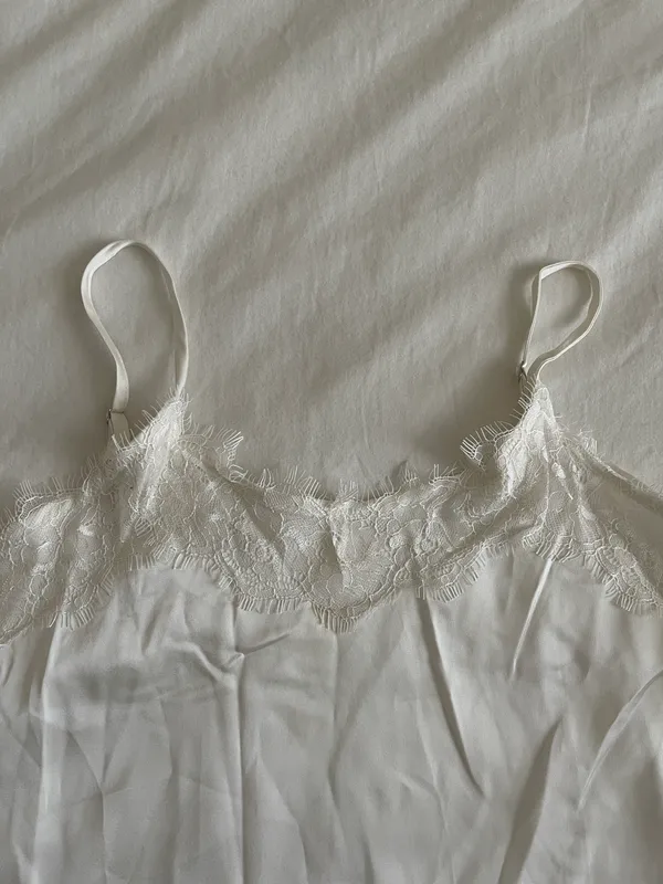 Lace Satin Cami Top White - Image 4
