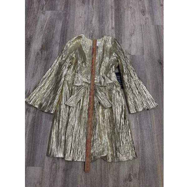 Tuckernuck Hyacinth House Gold Plisse Carol Bow Mini Dress Size Medium NEW - Image 7