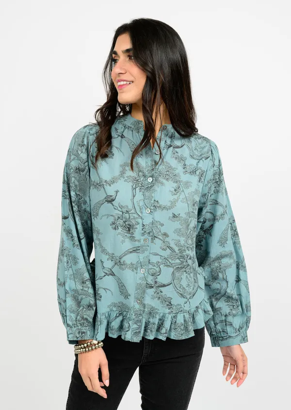 Ivy Jane Toile Ruffle Hem Cotton Blouse – Small - Image 3