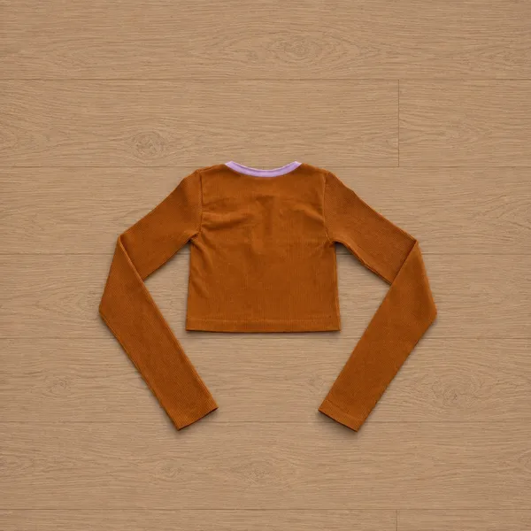 Urban Outfitters Go For Gold Orange Contrast Trim Long Sleeve Crop Top - Image 3