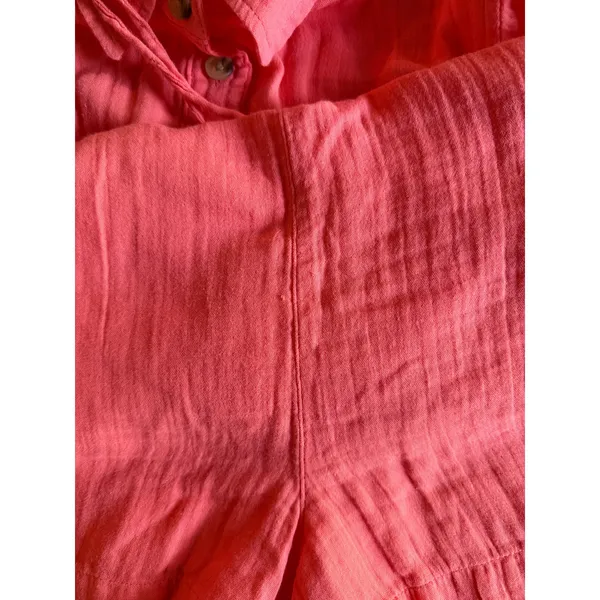 Old Navy XS Petite Coral Double Gauze Romper 100% Cotton Button Front Pockets - Image 8