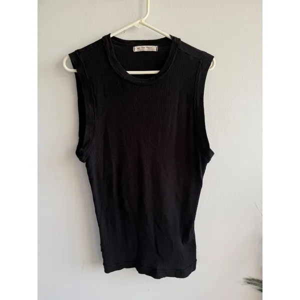 We The Free Black‎ Ribbed Muscle Tank Top Raw Edge Sleeveless Crew Neck Large - Image 2