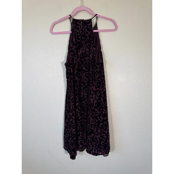 Vintage 90s Purple Velvet Burnout Halter Mini Dress Womens M Y2K Goth Grunge - Image 3