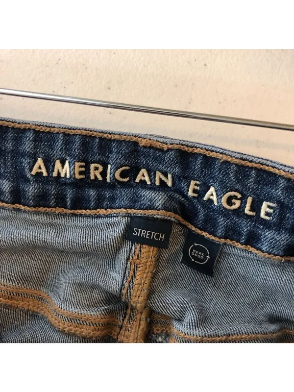 American Eagle Womens Low-Rise Baggy Wide Leg Jeans Size 14 Stretch Raw Hem - Image 4