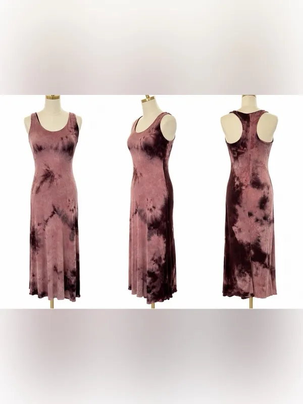 See You Monday Tie Dye Racerback Maxi Dress Mauve Brown Stretch Size Large - Image 6