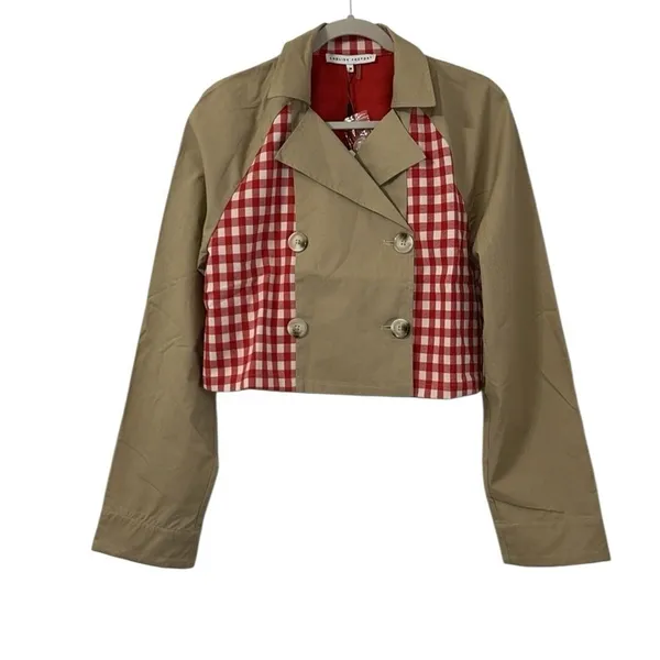 Anthropologie English Gingham Cropped Jacket(Size Medium) - Image 6
