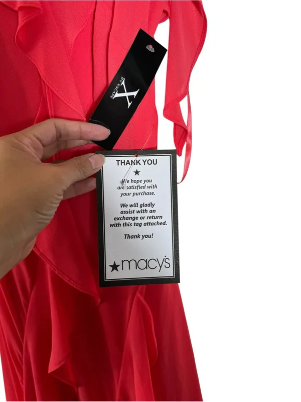 XSCAPE Ruffle Sweetheart Maxi Dress Coral Pink Petite 8 HOCO Prom Formal NWT - Image 5