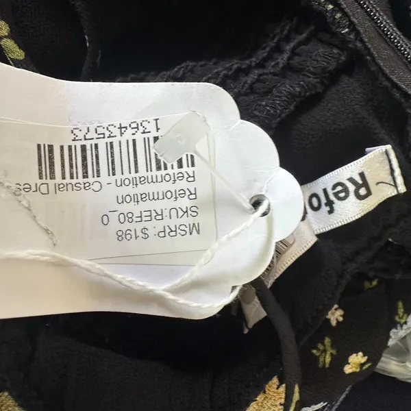 Reformation Black Floral Mini Slip Dress SIZE 0 Micro Smocked Calico Y2K $200 - Image 13
