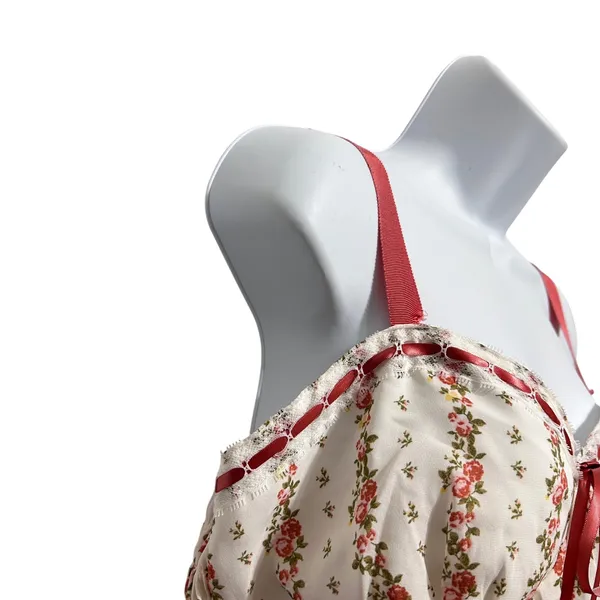 Sienna Sky Womens Corset Cami L Ivory Floral Ribbon Trim‎ Coquette Y2K Bustier - Image 4