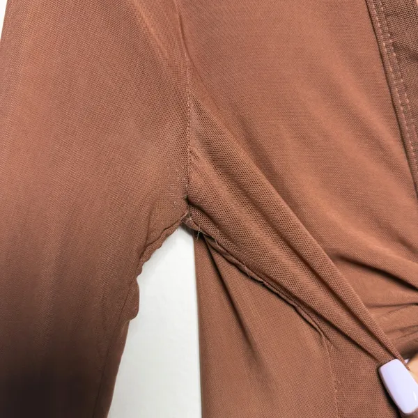 Free People Women Lucky Mesh Shirtee Top XS Brown‎ Mesh Ruched Button Up - Image 8