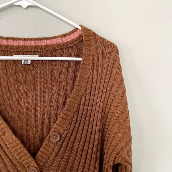 American Eagle cropped‎ brown v-neck sweater casual 70s vintage women size M - Image 2