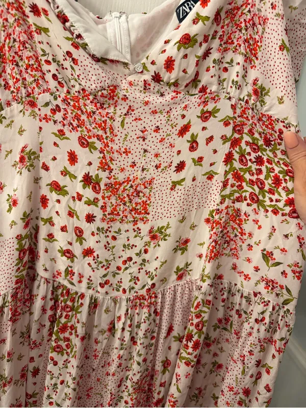 Zara White Maxi Dress with Red Floral Print - Image 3