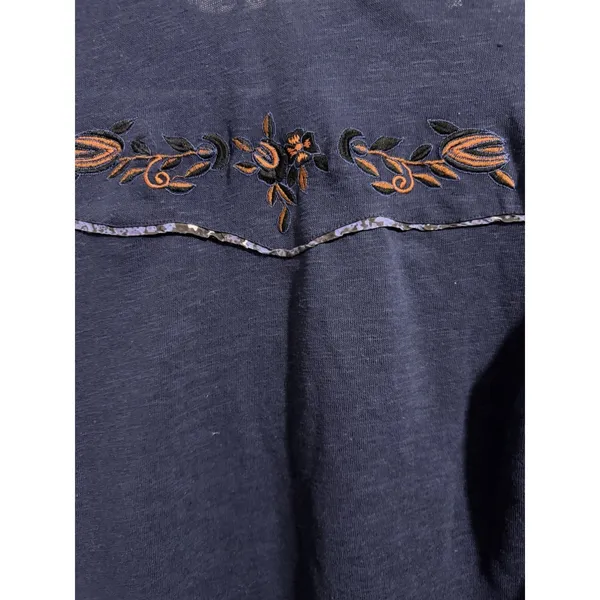 Free People Sundance Kid Embroidered Western Henley Top Navy Women's‎ Size XS - Image 10