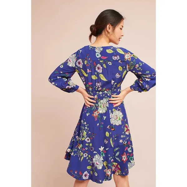 Maeve by Anthropologie Women's XS Blue Floral Long Sleeve Knee Length Dress‎ - Image 3