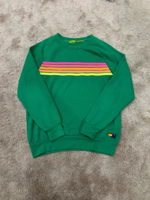 Aviator Nation Kelly Green Crewneck Sweatshirt With Neon Stripes Revolve Small - Image 2