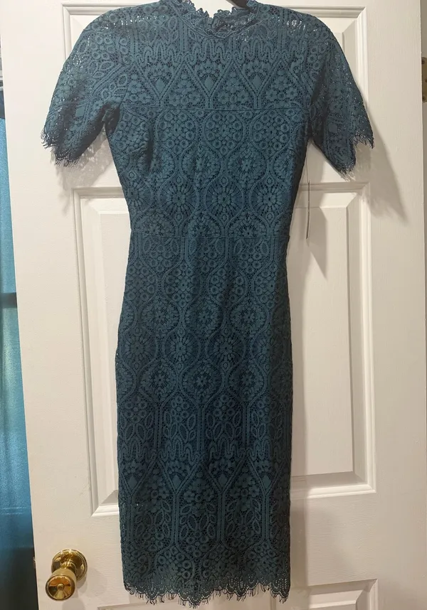 Lulus dark teal lace midi dress - Image 2