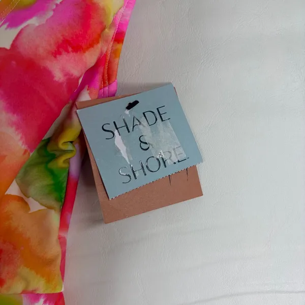Shade & Shore Watercolor Floral Tie Front One Piece‎ Swimsuit High Leg Cheeky M - Image 3