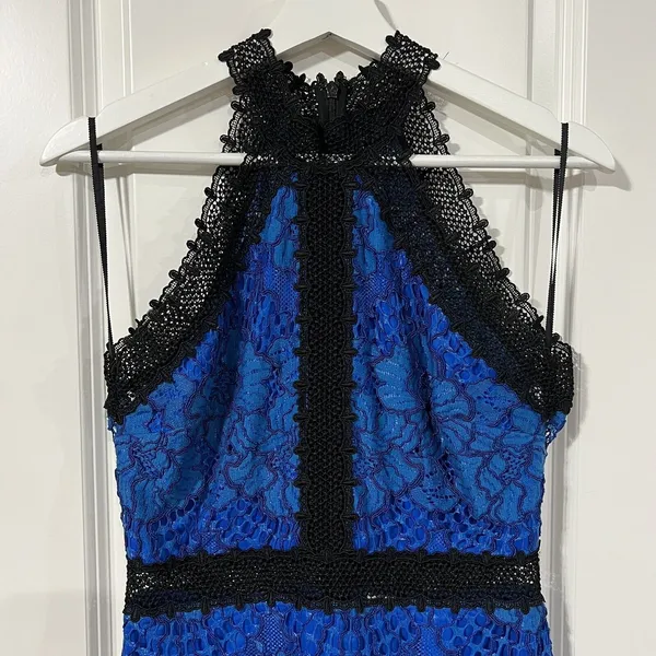 Alexis Size S Julianna Dress‎ Blue Black Lace Halter Midi Bodycon High Neck Gown - Image 5