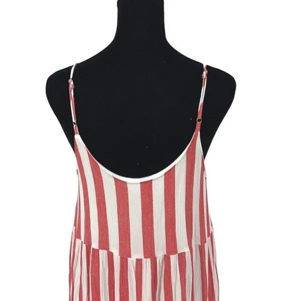 She + Sky Womens Striped‎ Adjustable Strap Tiered Maxi Dress White Coral Medium - Image 6