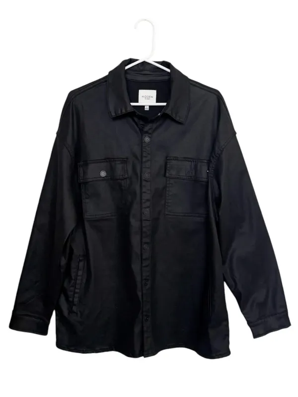 HIDDEN Los Angeles Abbey Coated Oversized Black Shirt Jacket Size Large - Image 2