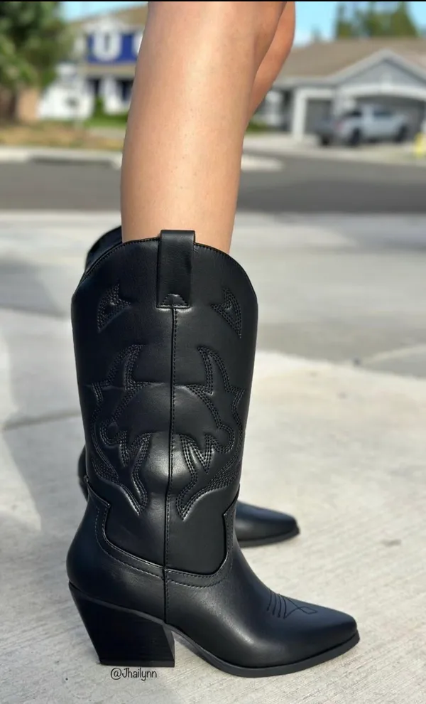 Soda Black Stitched Cowboy Boots - Image 3