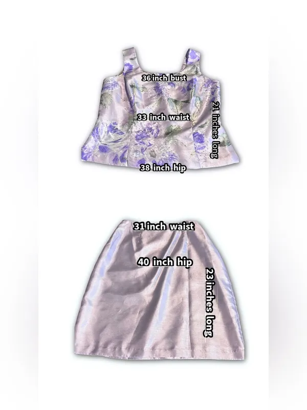 Vintage Y2k Dress Barn Purple Floral Print Satin Sheen Skirt Set (10) - Image 11