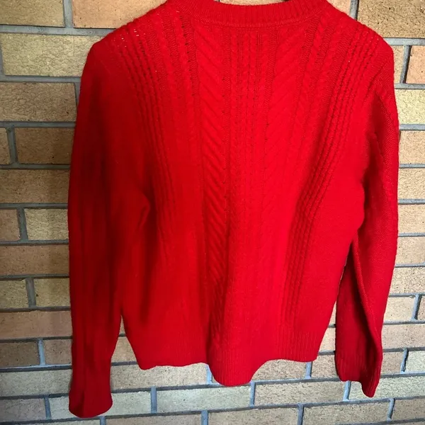NWT J. Crew Perfect Cable Wool Crewneck Sweater Red/Orange #E5683 Womens Size XL - Image 5