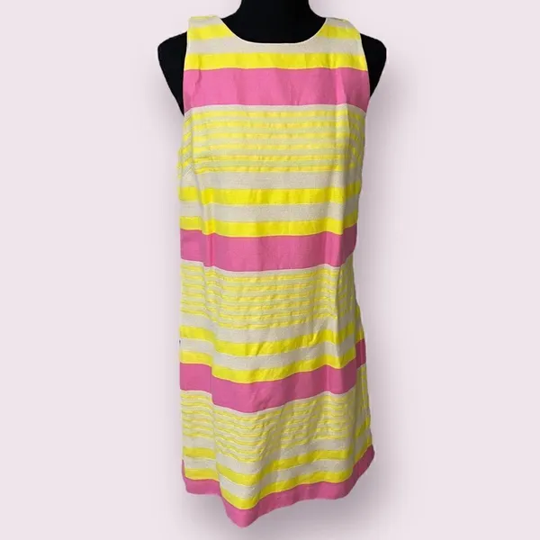 LOFT Pink Yellow Stripe Shift Dress Size 8 - Image 3