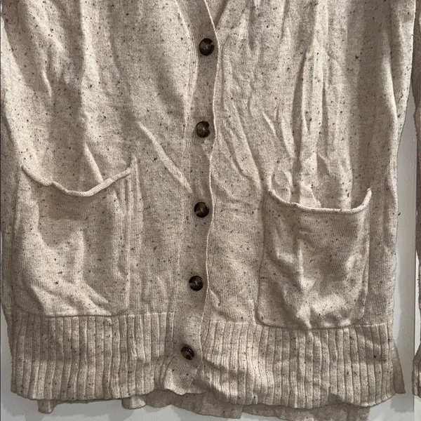 Cream Speckled Cardigan Cardigan Button Up Sweater Ribbed Sleeves and Bottom XS - Image 7