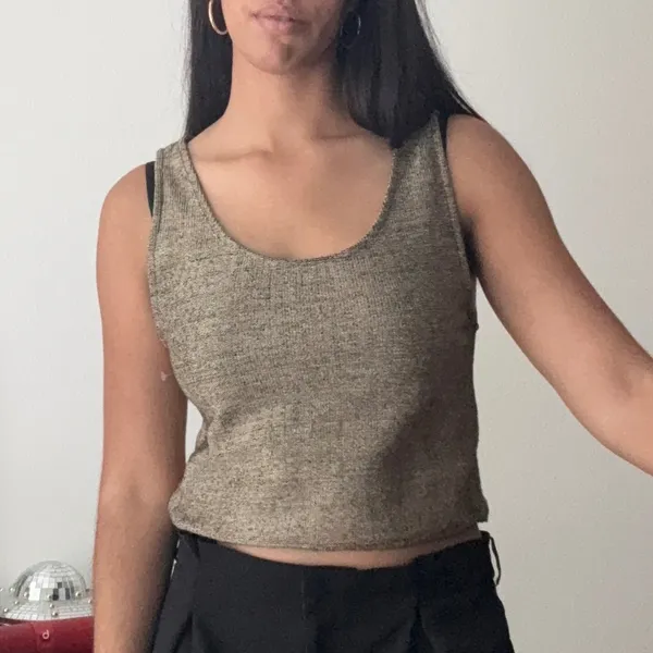 Zara Bronze Metallic Knit Sleeveless Scoop Neck Cropped Tank Top Large - Image 2