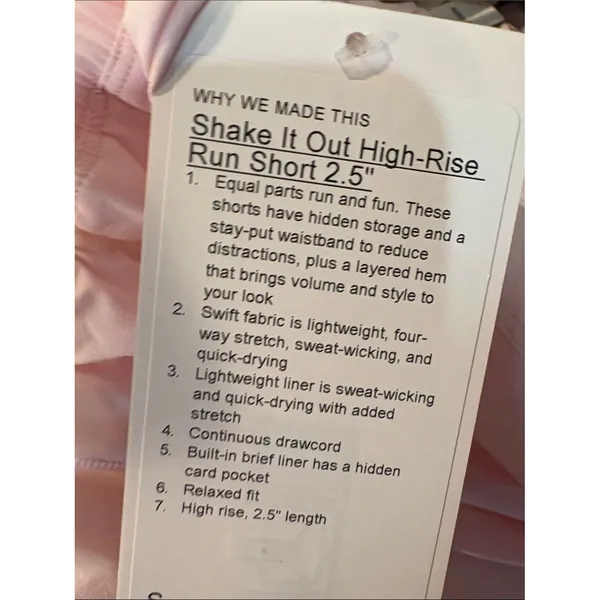 NWT new womens lululemon shake it out shorts xs light pearl pink $68 lined - Image 2