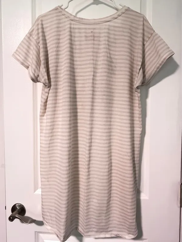 Victoria's Secret Cream & Beige Striped Night Tee - Image 4