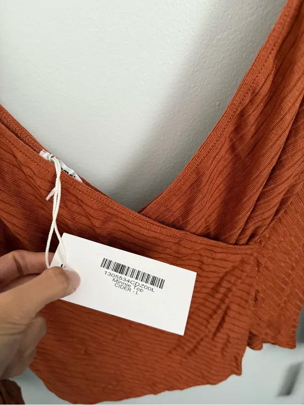 Reformation Large NEW Minnie Top Cider Cinnamon Rib Fitted Surplice Fall Autumn - Image 2